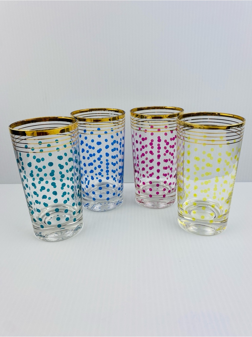 Vintage Federal Glass Polka Dot Ice Drinking Glasses Set of 4
